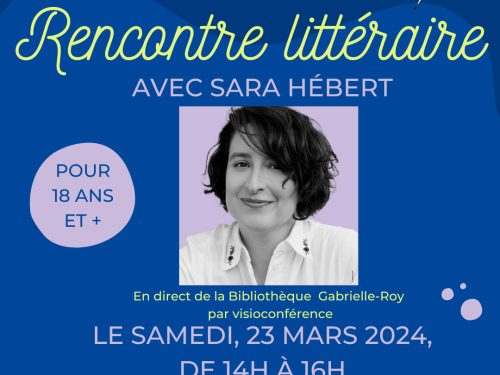 Rencontre littéraire à la bibliothèque : Sara Hébert