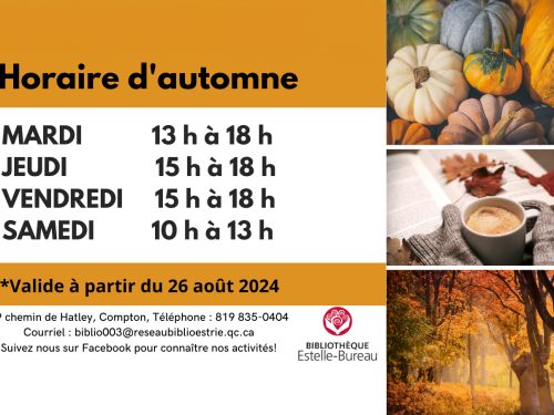 Horaire d'automne de la bibliothèque